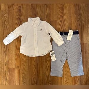 Polo Ralph Lauren Baby Boys Shirt, Belt & Seersucker Pants Set, Size 12 Months